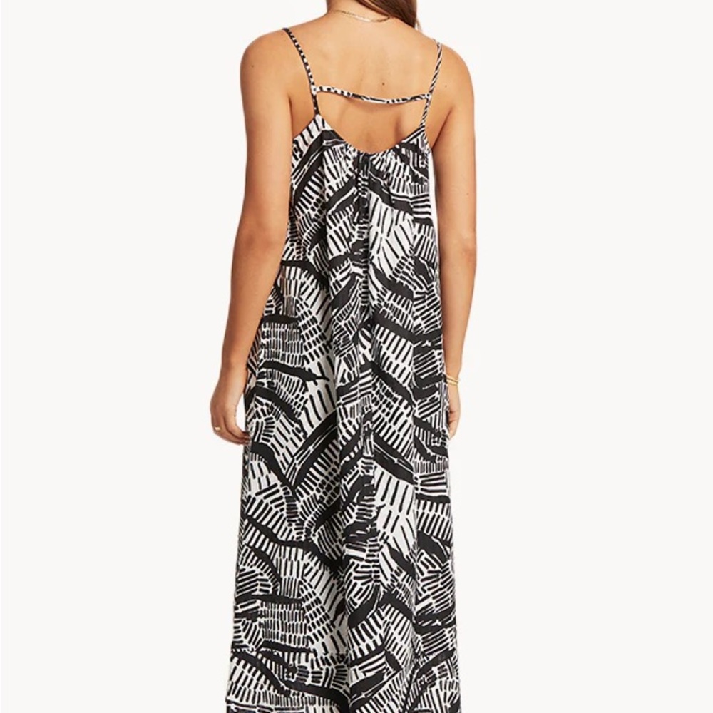 NEW. Sea Level Australia Pampas Sundress Black & White Abstract Print Midi Vaca